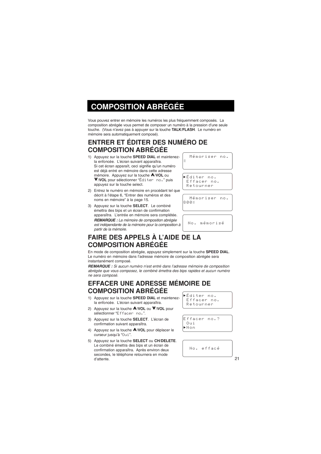 Sylvania ST88245 manual Entrer ET Éditer DES Numéro DE Composition Abrégée, I t e r F a c e r T o u r n e r 