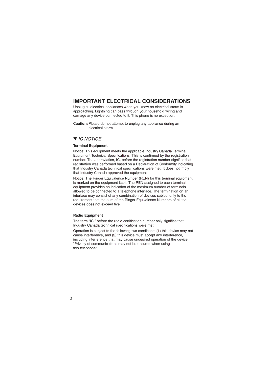 Sylvania ST88245 manual Important Electrical Considerations, Terminal Equipment Radio Equipment 