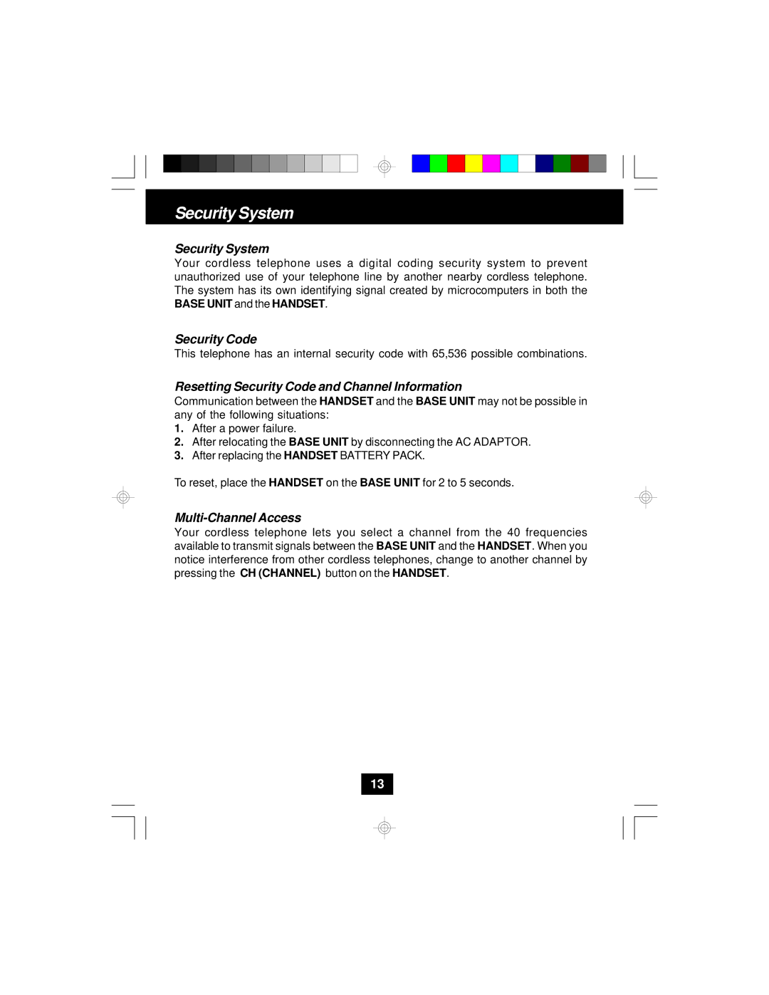 Sylvania STC580 owner manual Security System, Resetting Security Code and Channel Information, Multi-Channel Access 