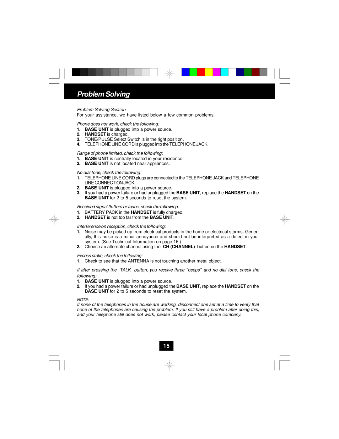 Sylvania STC580 owner manual Problem Solving, Phone does not work, check the following 