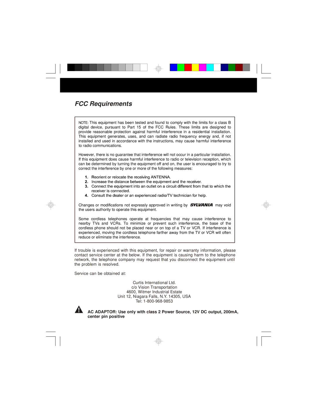 Sylvania STC580 owner manual FCC Requirements 