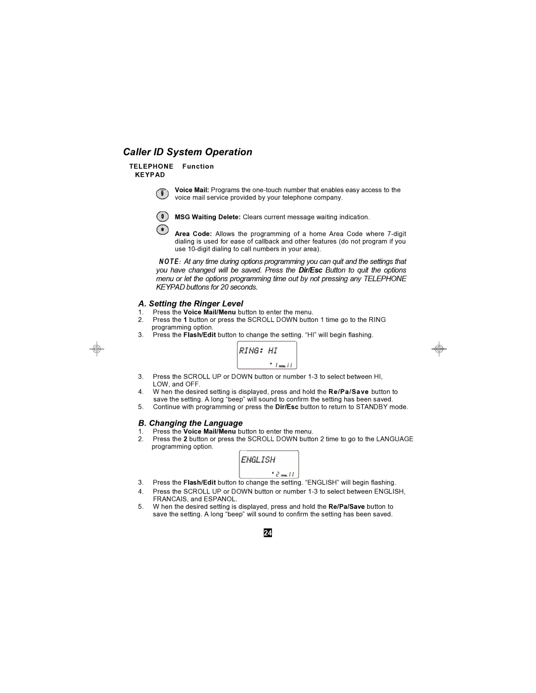 Sylvania STC590 owner manual Setting the Ringer Level, Changing the Language 