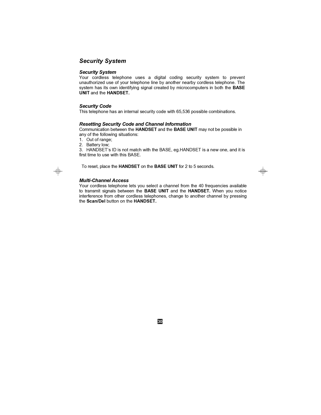 Sylvania STC590 owner manual Security System, Resetting Security Code and Channel Information, Multi-Channel Access 