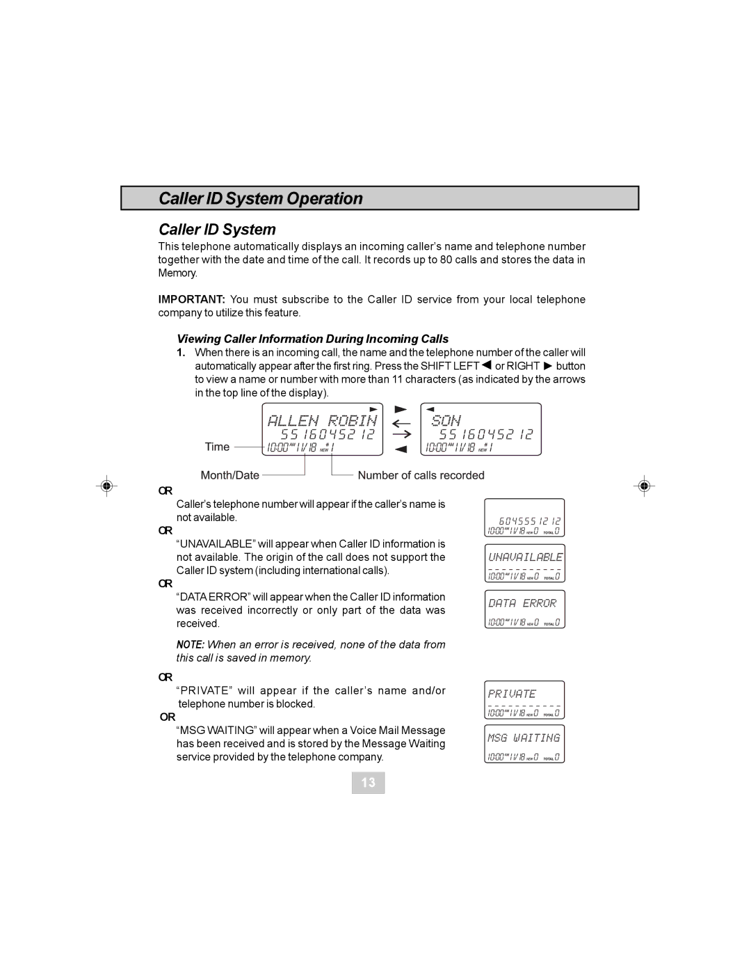 Sylvania STC984 owner manual Caller ID System Operation 