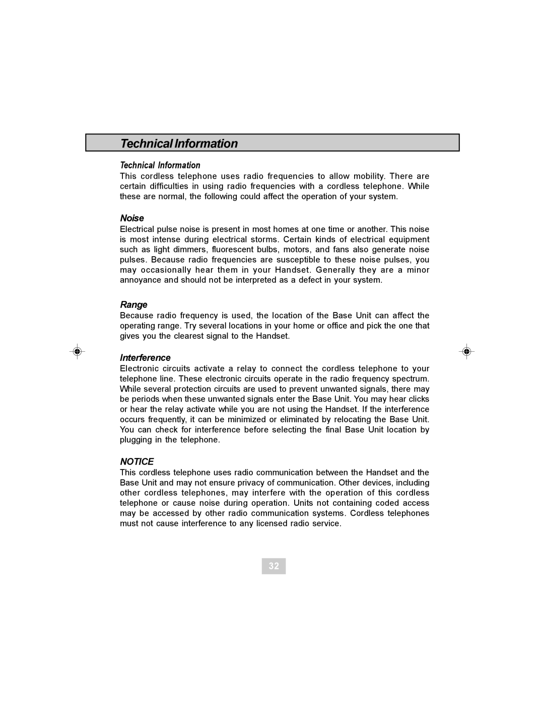 Sylvania STC984 owner manual Technical Information, Noise, Range, Interference 