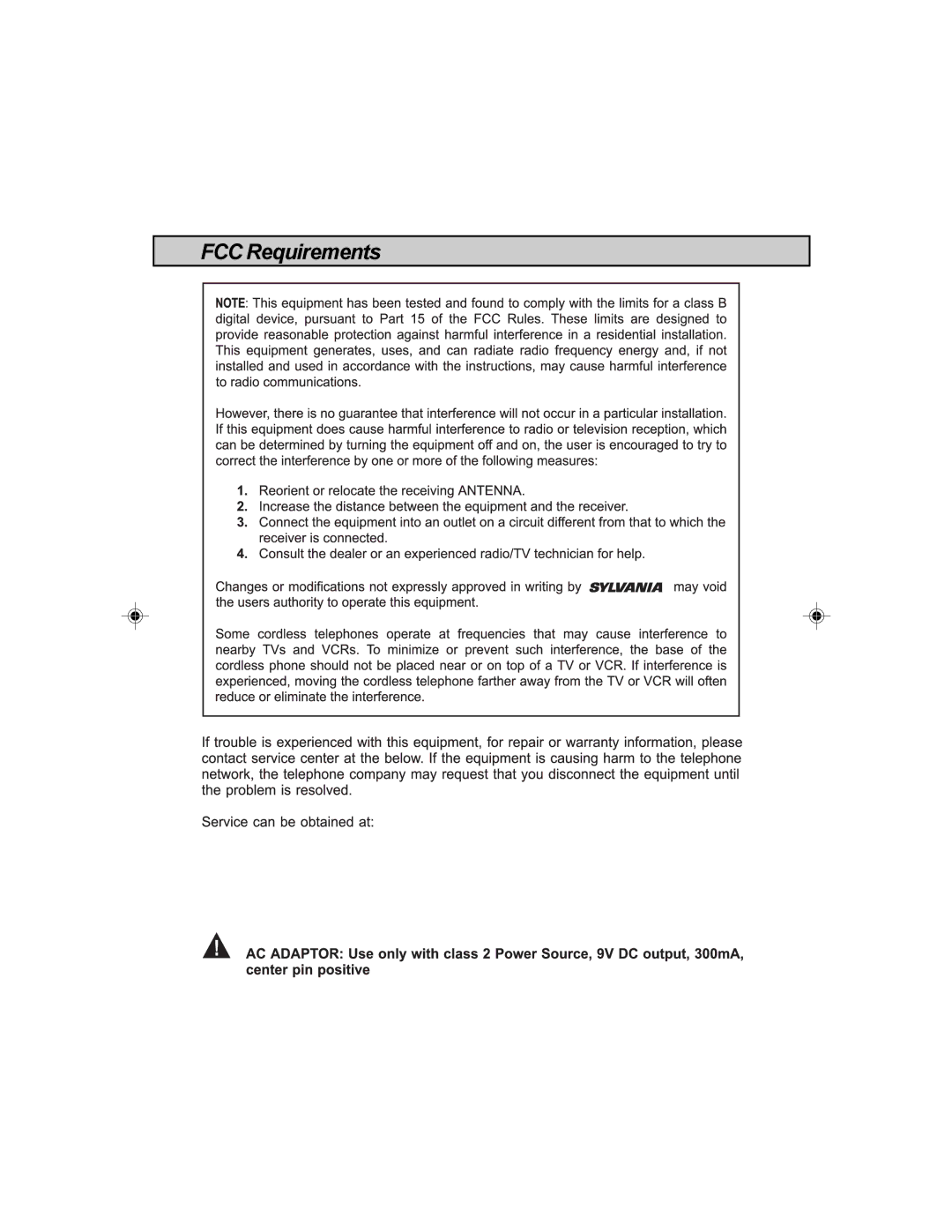 Sylvania STC984 owner manual FCC Requirements 