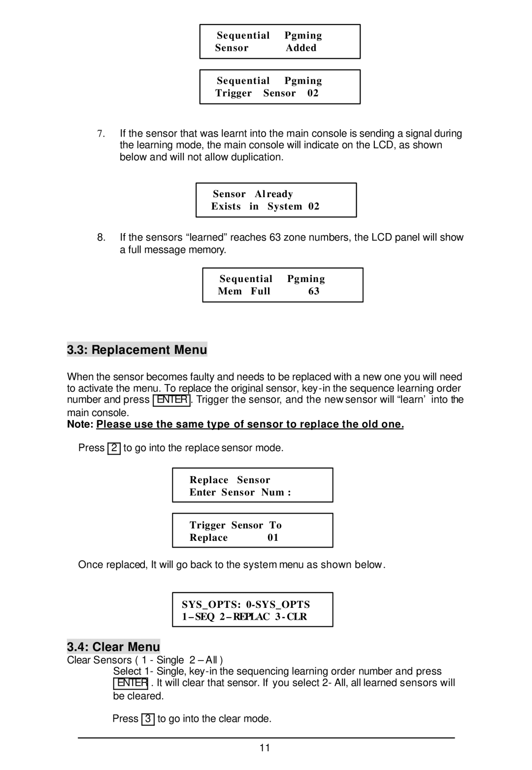 Sylvania SY4100 owner manual Replacement Menu, Clear Menu 