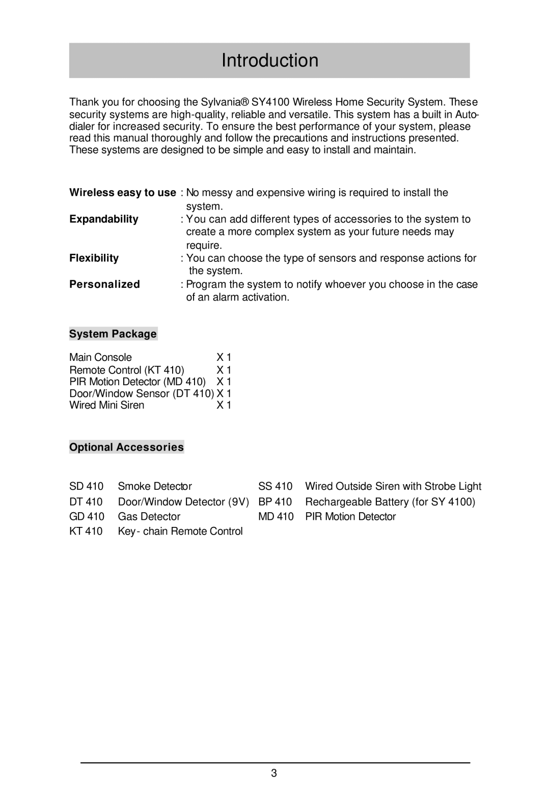 Sylvania SY4100 owner manual Introduction 