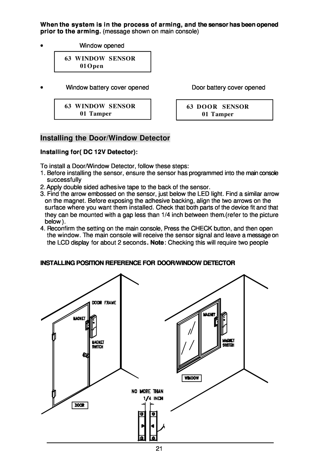 Sylvania SY4100 owner manual Installing the Door/Window Detector 
