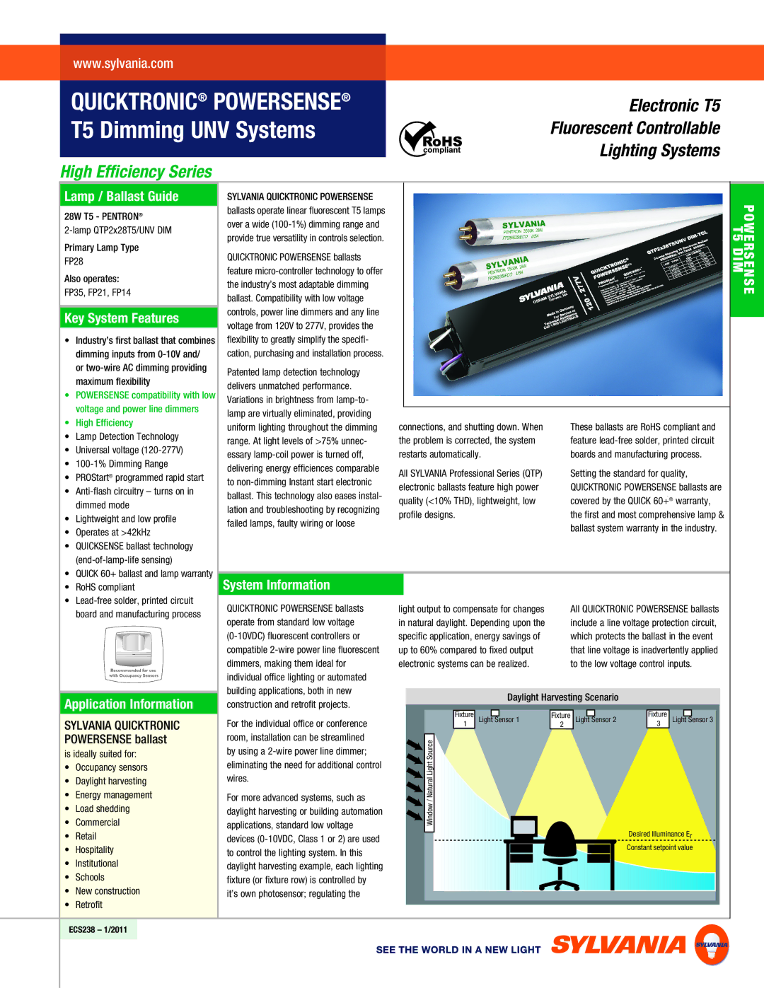 Sylvania T5 warranty Lamp / Ballast Guide, Key System Features, Application Information, System Information 