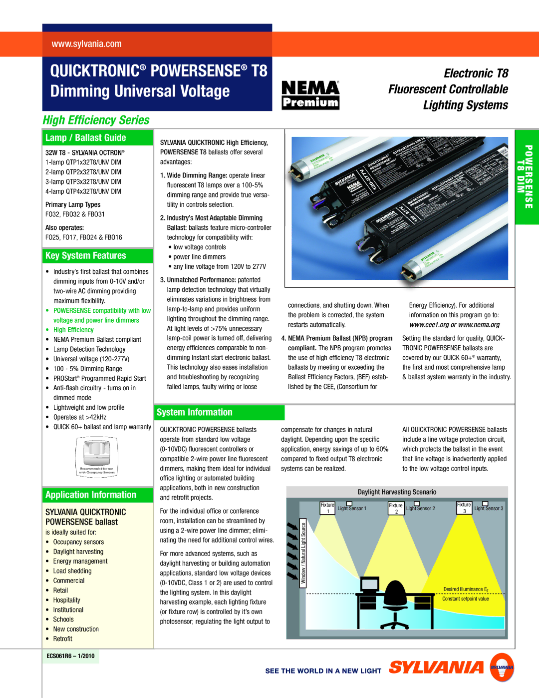 Sylvania T8 warranty Lamp / Ballast Guide, Key System Features, System Information, Application Information 