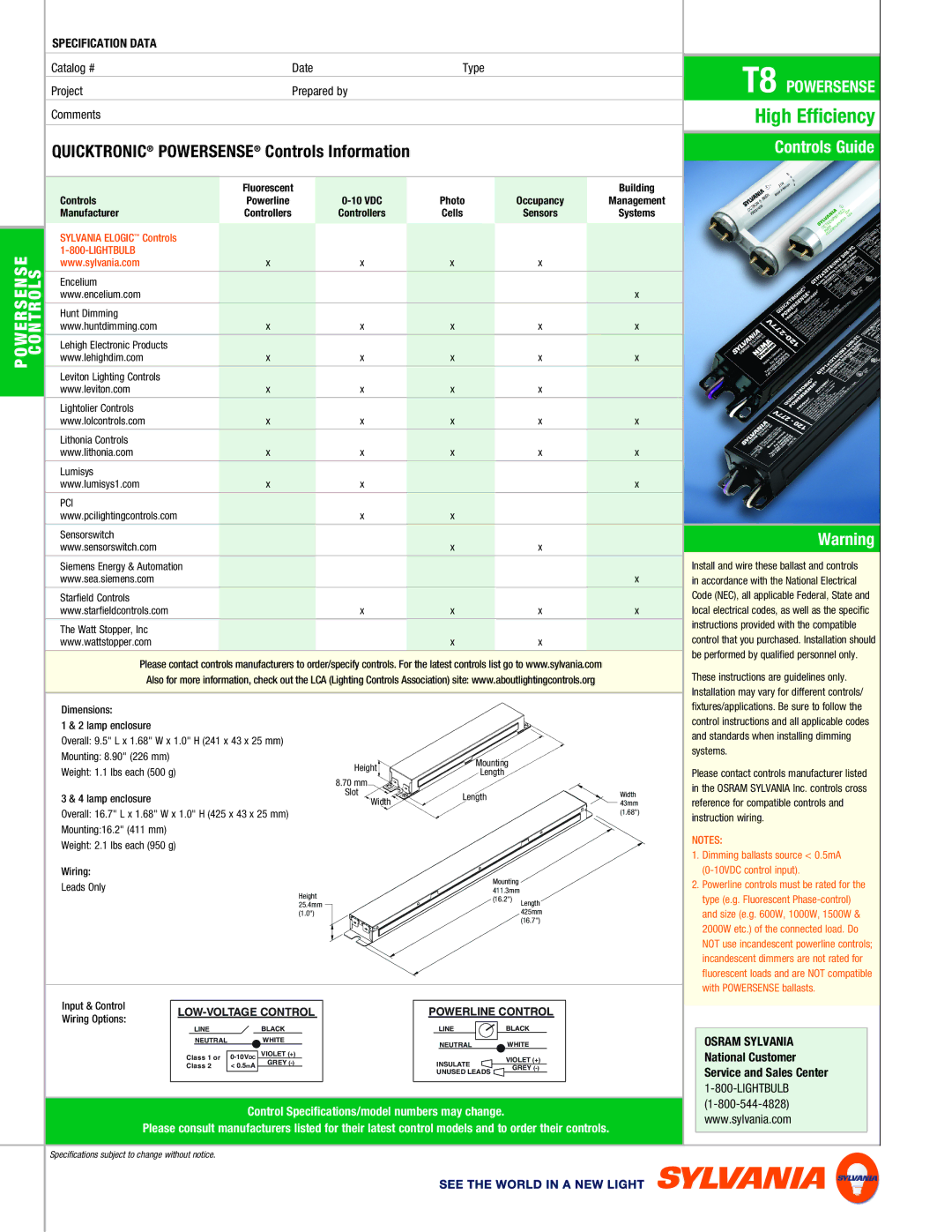 Sylvania T8 Weight 2.1 lbs each 950 g Wiring Leads Only, Powerline 10 VDC, Occupancy Management, Cells Sensors Systems 