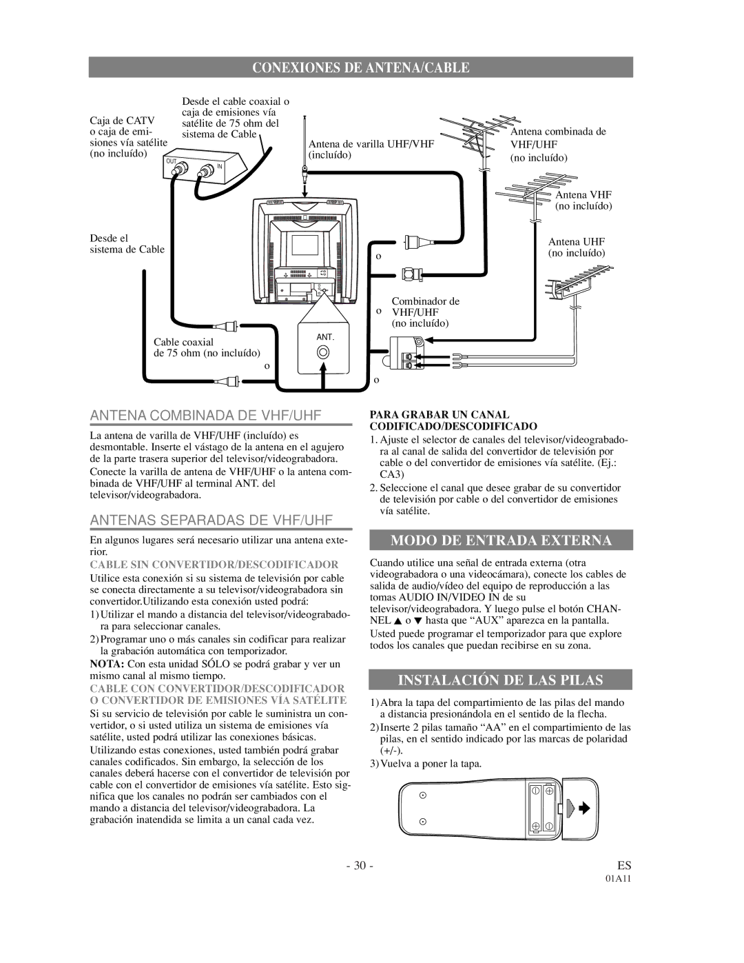 Sylvania W6313CC owner manual Conexiones DE ANTENA/CABLE 