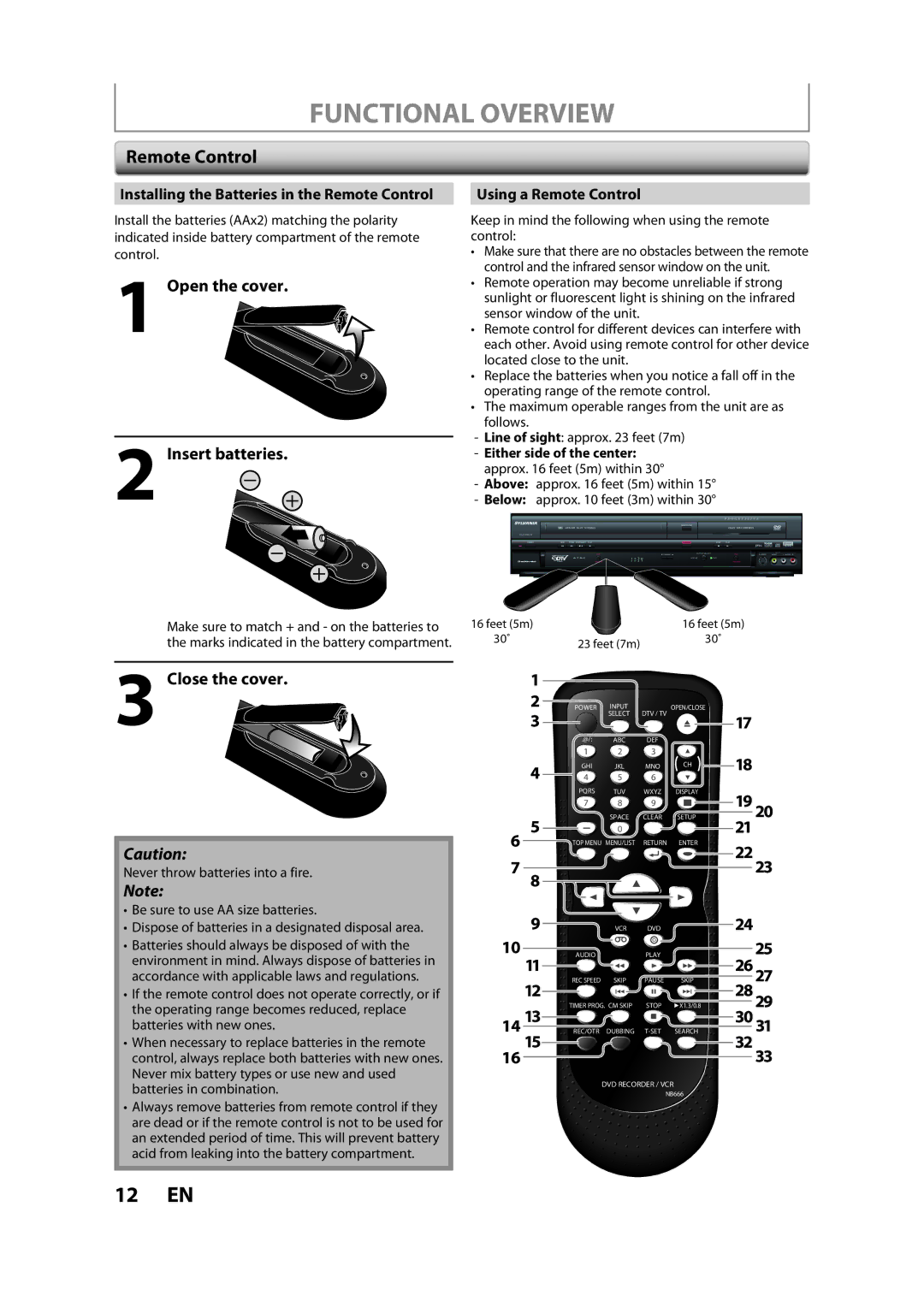 Sylvania ZV450SL8 owner manual Open the cover Insert batteries, Close the cover, Using a Remote Control 