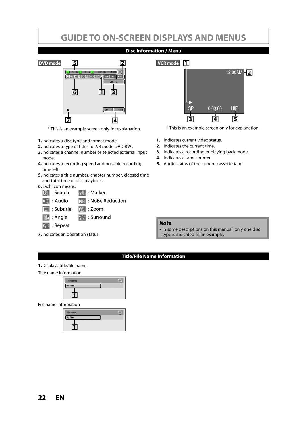 Sylvania ZV450SL8 owner manual Guide to ON-SCREEN Displays and Menus, DVD mode Disc Information / Menu 