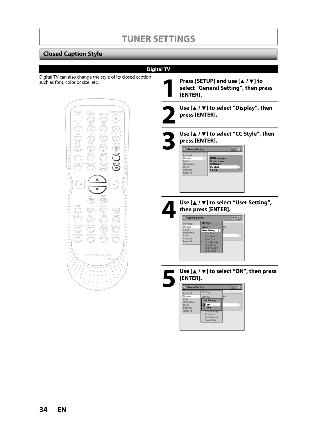 Sylvania ZV450SL8 owner manual Closed Caption Style, Then press Enter 