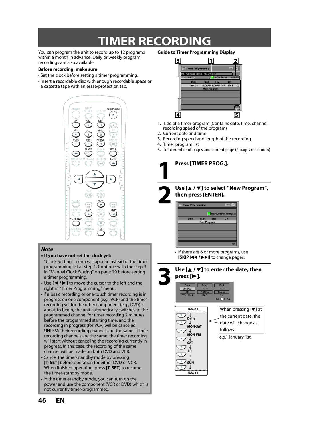 Sylvania ZV450SL8 owner manual Timer Recording, Use K / L to enter the date, then press B 