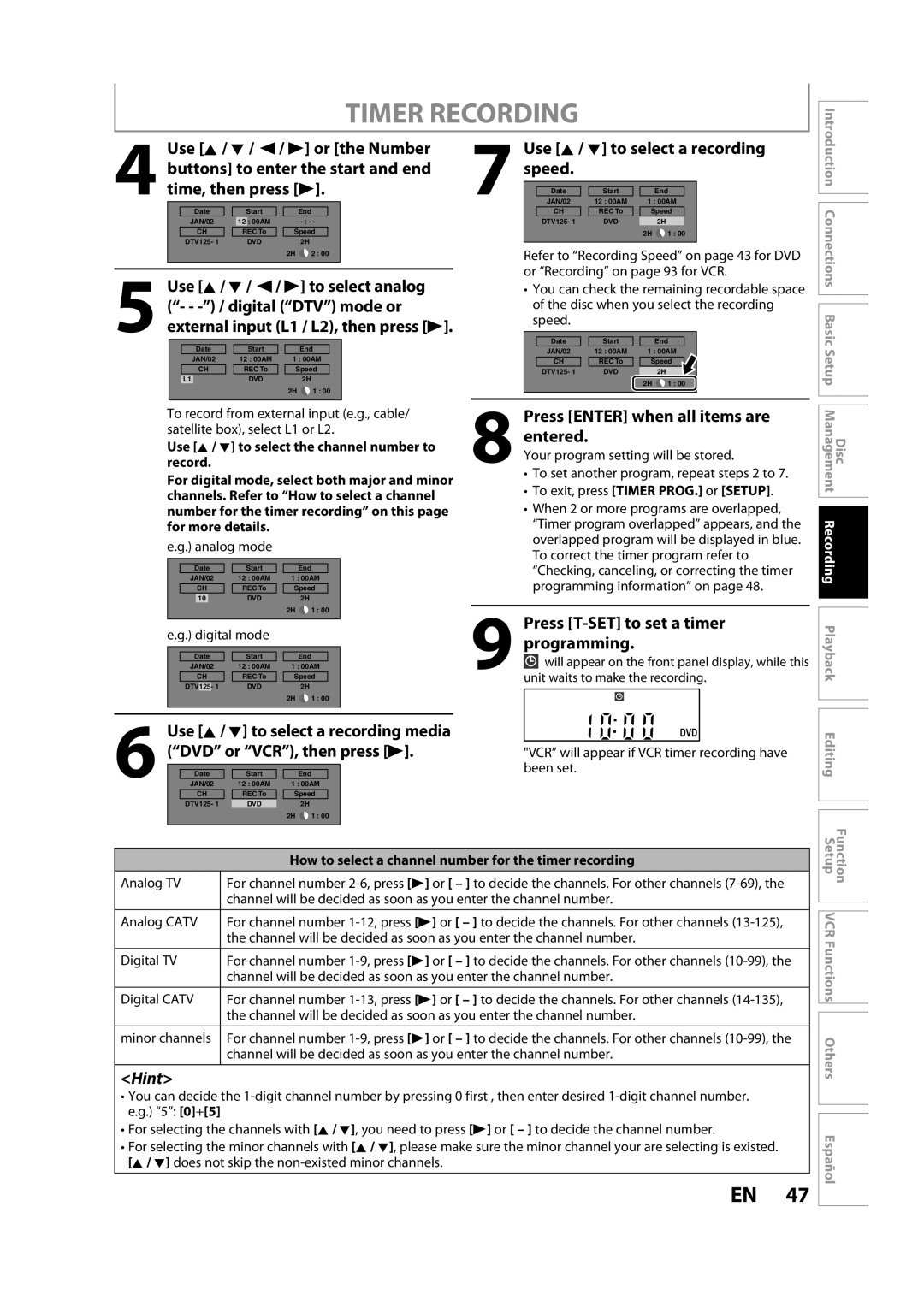 Sylvania ZV450SL8 owner manual Timer Recording 