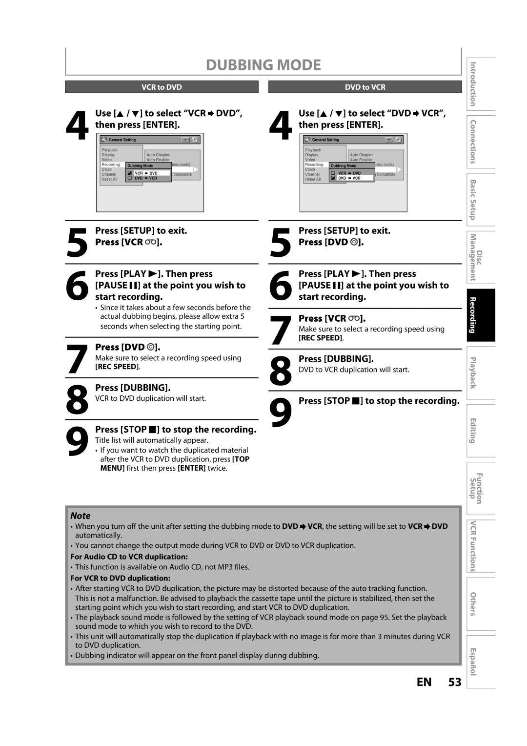 Sylvania ZV450SL8 owner manual Dubbing Mode, Press DVD, Press Dubbing, Press Stop C to stop the recording, REC Speed 