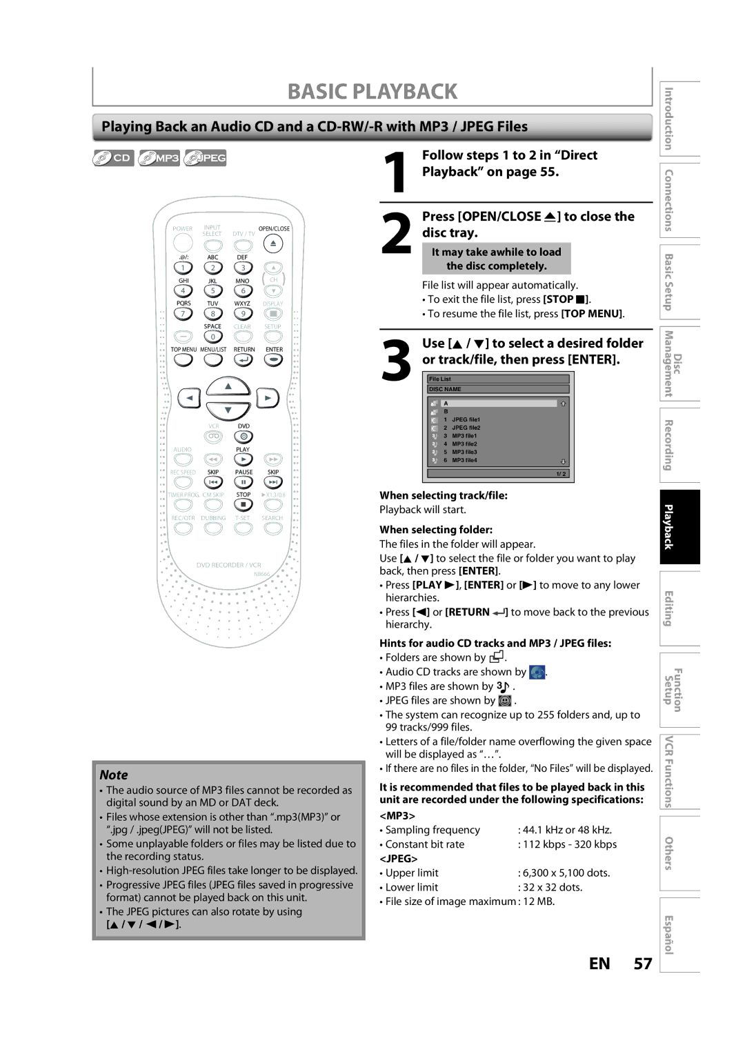 Sylvania ZV450SL8 Follow steps 1 to 2 in Direct, Playback on, Or track/file, then press Enter, Press OPEN/CLOSE a to close 