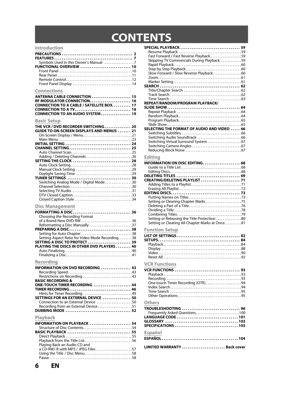 Sylvania ZV450SL8 owner manual Contents 