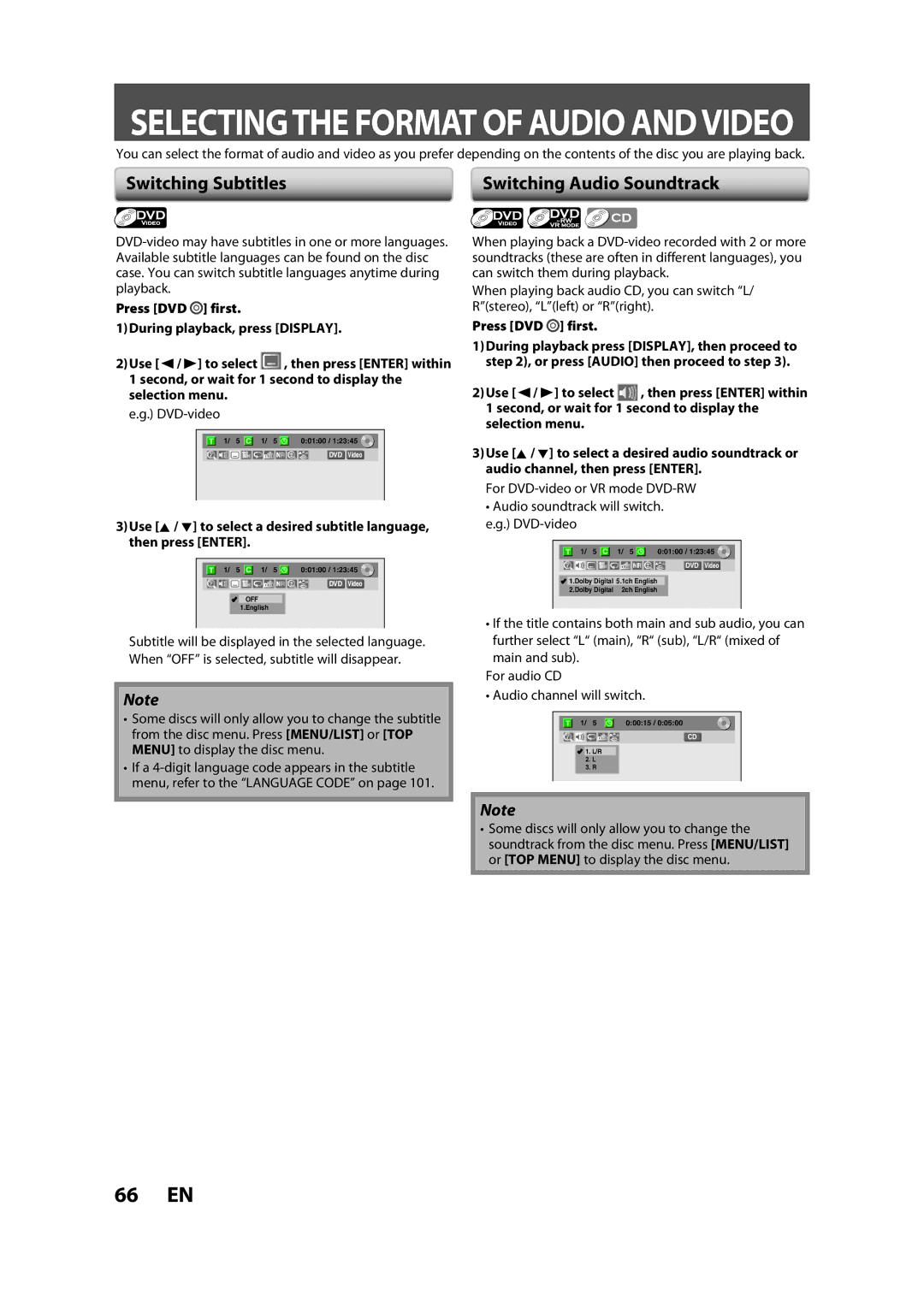 Sylvania ZV450SL8 owner manual Switching Subtitles, Switching Audio Soundtrack 