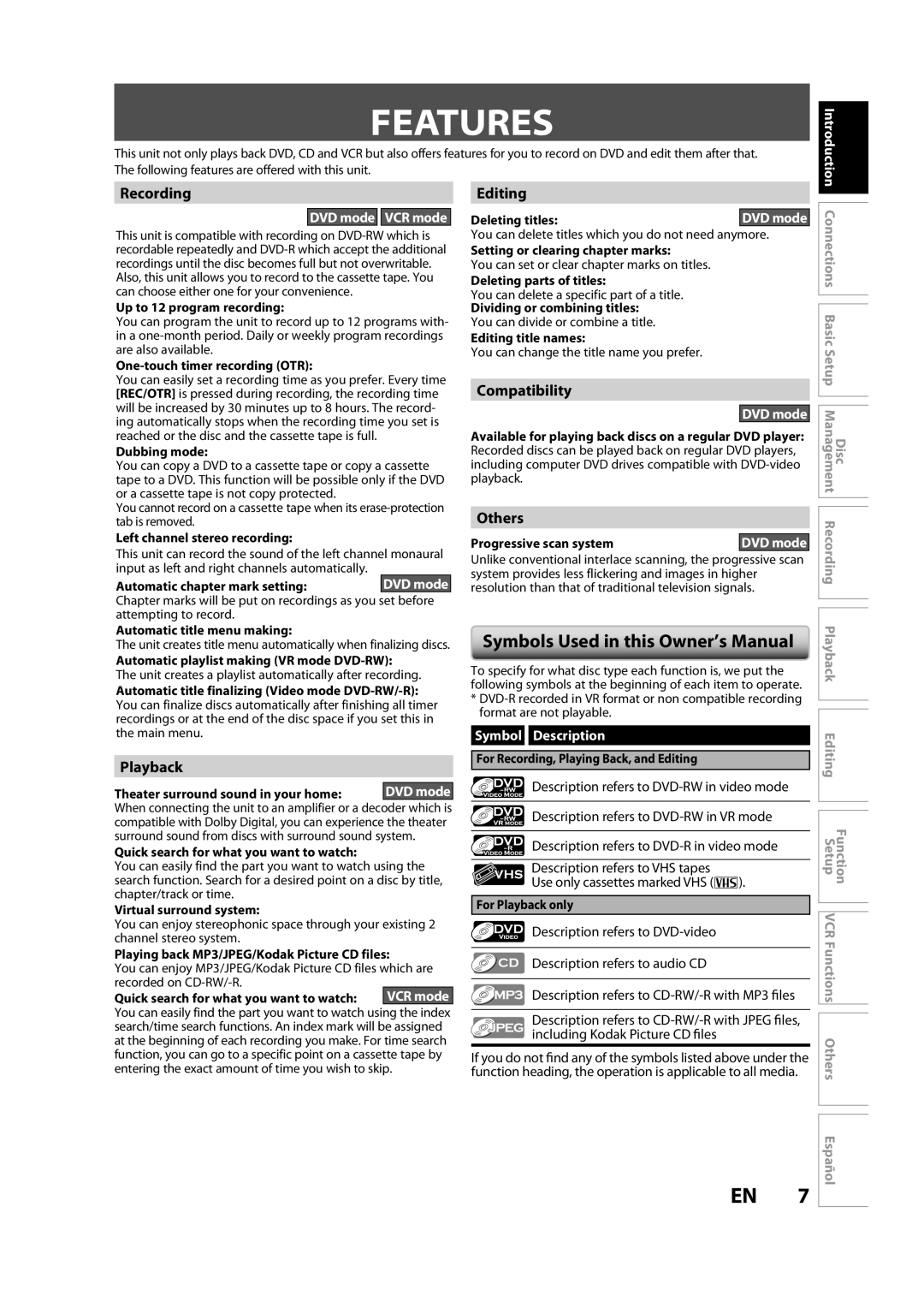 Sylvania ZV450SL8 owner manual Features 