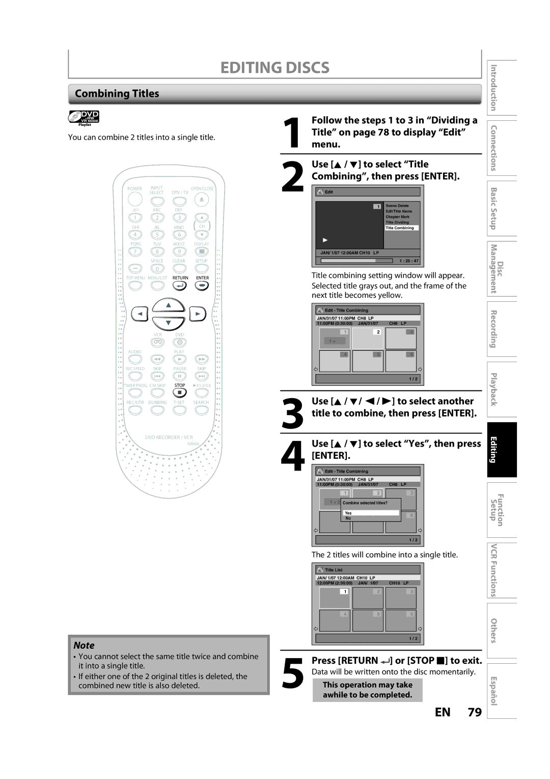 Sylvania ZV450SL8 owner manual Combining Titles, Combining, then press Enter, Others 