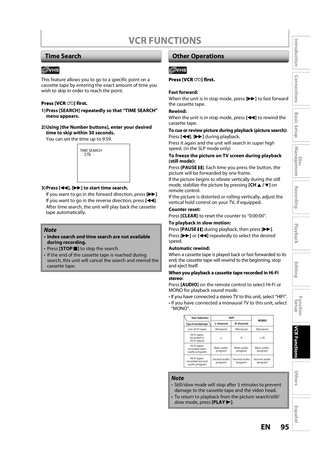 Sylvania ZV450SL8 owner manual Other Operations 