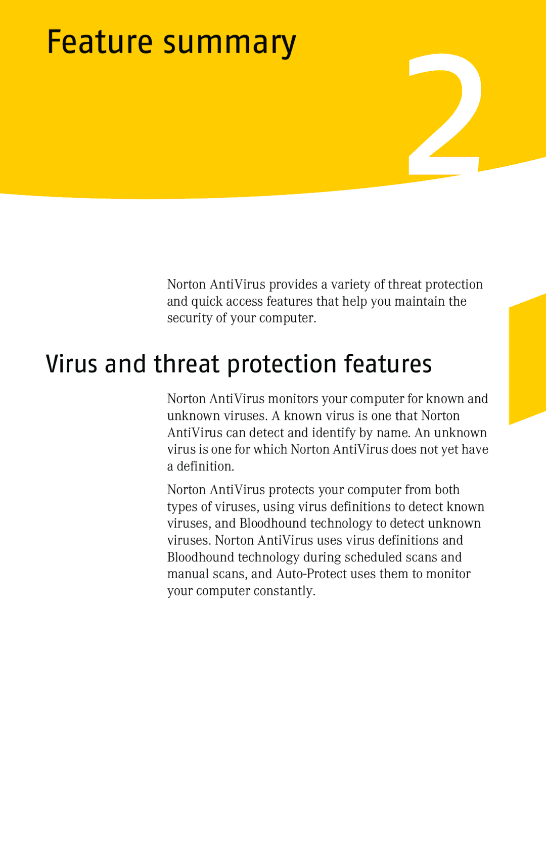 Symantec 10 manual Feature summary, Virus and threat protection features 