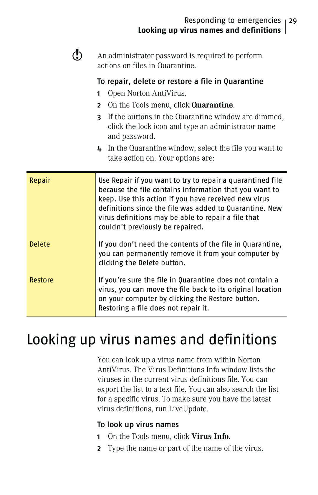 Symantec 10 manual Looking up virus names and definitions, To look up virus names 