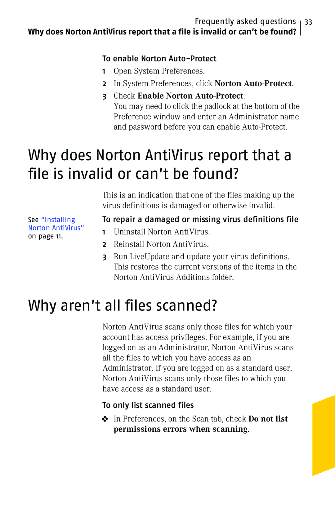 Symantec 10 manual Why aren’t all files scanned?, To enable Norton Auto-Protect, Check Enable Norton Auto-Protect 