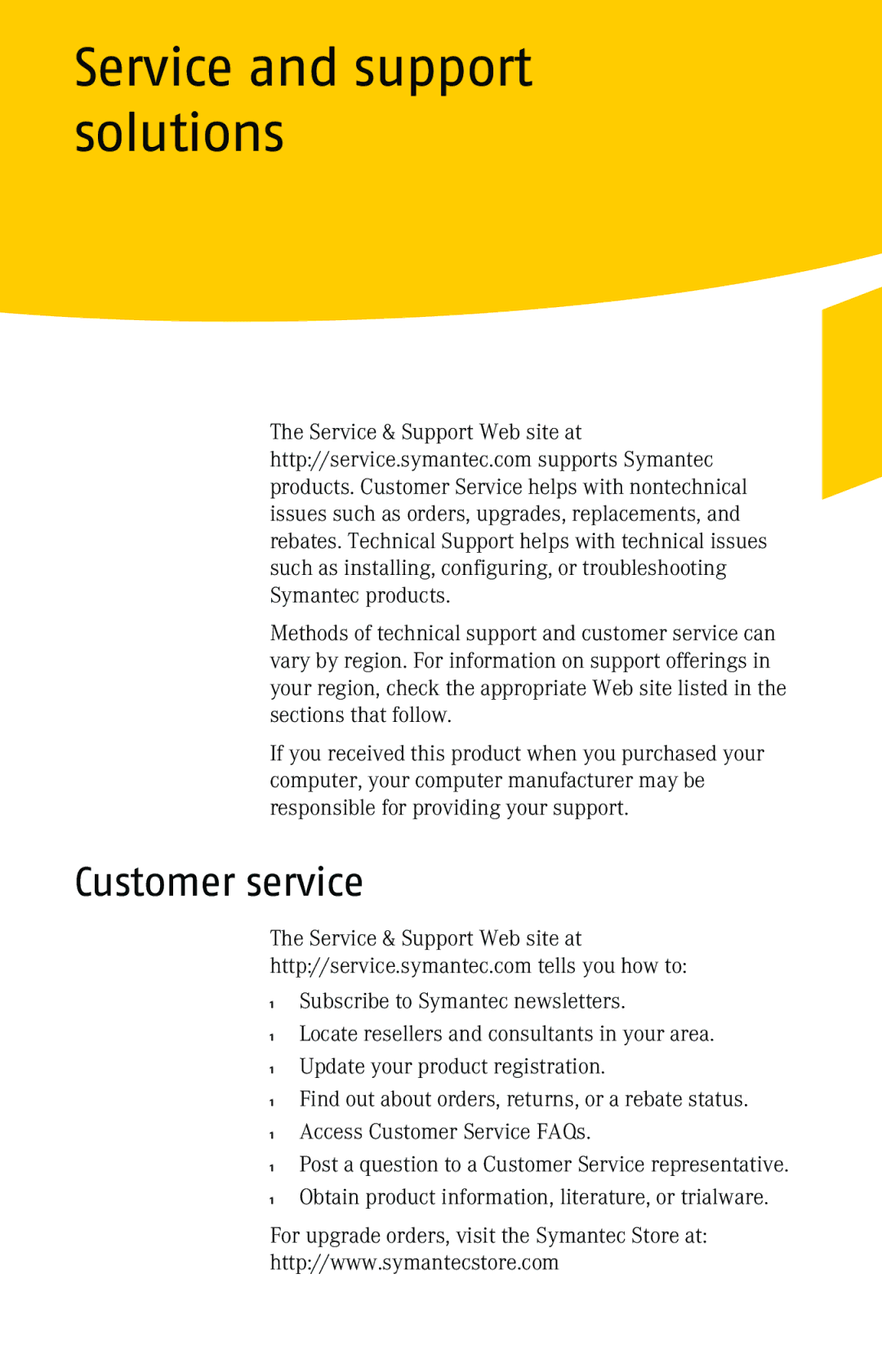 Symantec 10 manual Service and support solutions, Customer service 