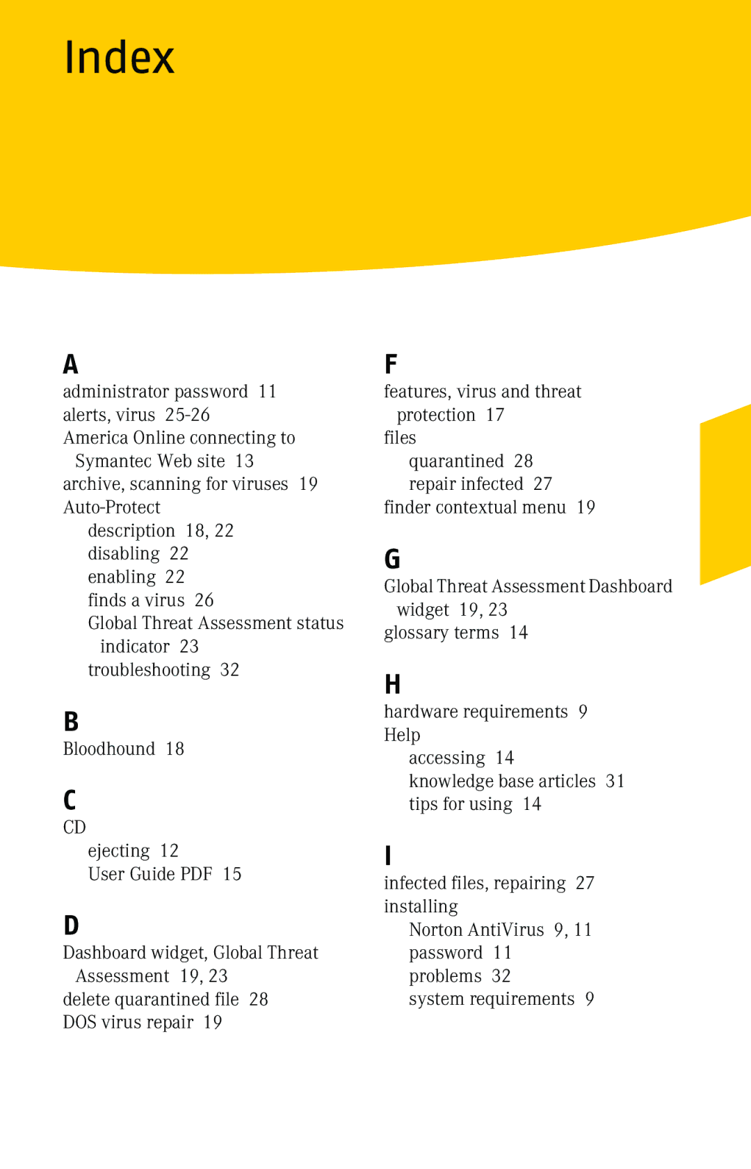 Symantec 10 manual Index 