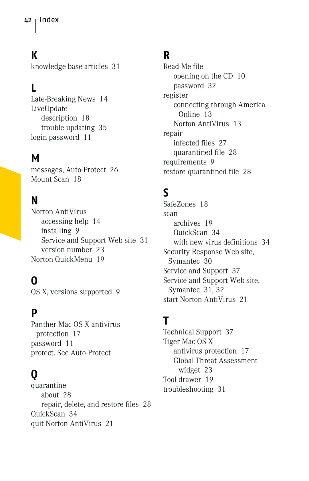 Symantec 10 manual Index 