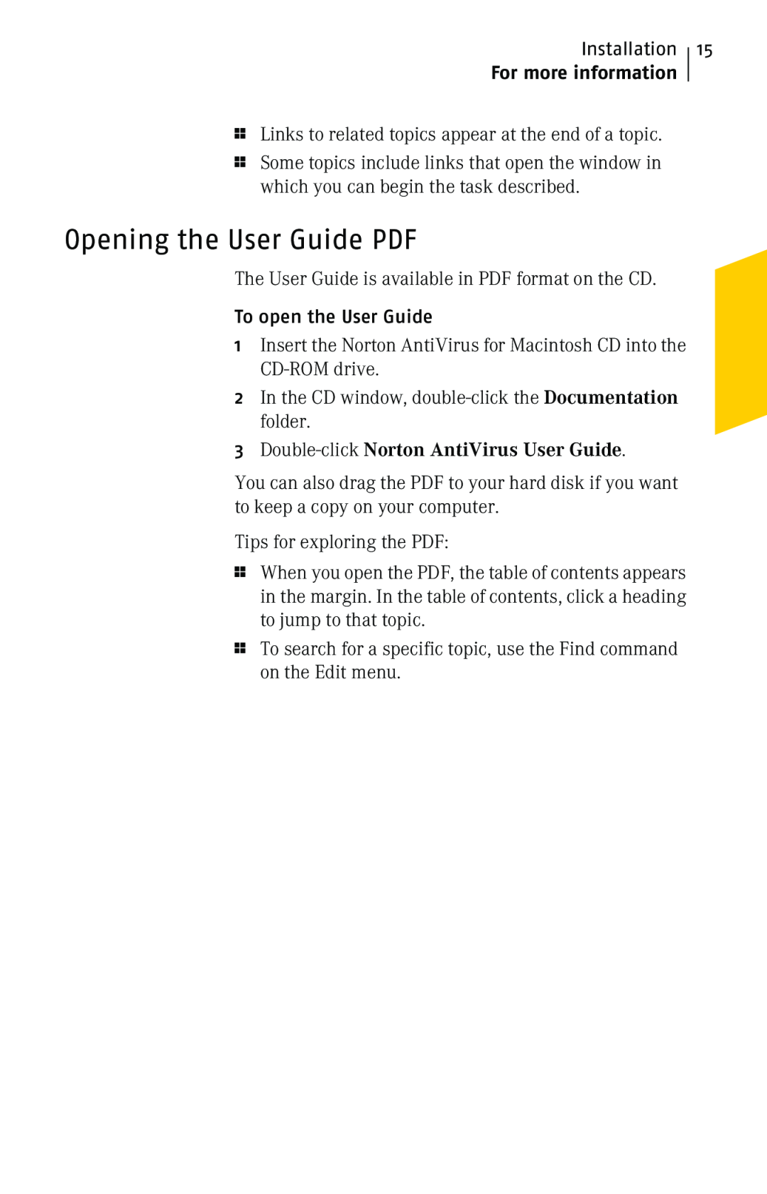 Symantec 10 manual Opening the User Guide PDF, For more information, 3Double-click Norton AntiVirus User Guide 