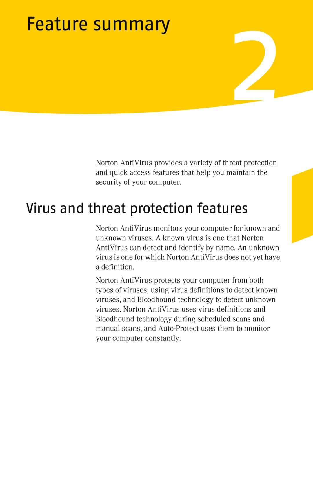 Symantec 10 manual Feature summary, Virus and threat protection features 
