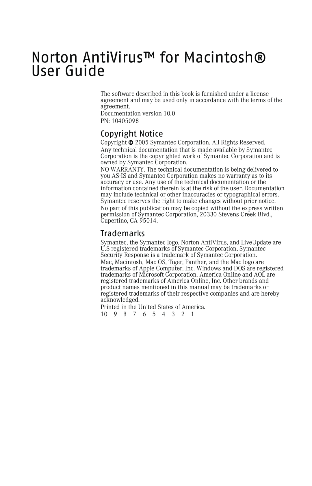 Symantec 10 manual Norton AntiVirus for Macintosh User Guide, Copyright Notice, Trademarks 