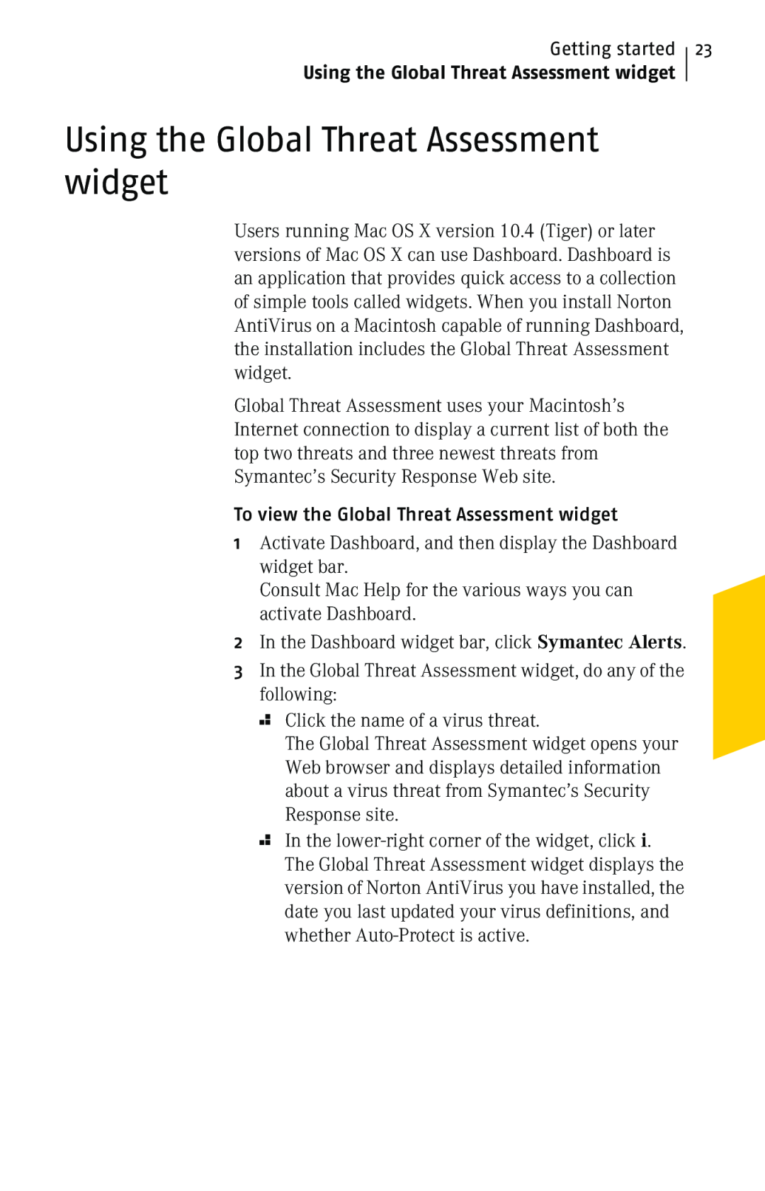 Symantec 10 manual Using the Global Threat Assessment widget 