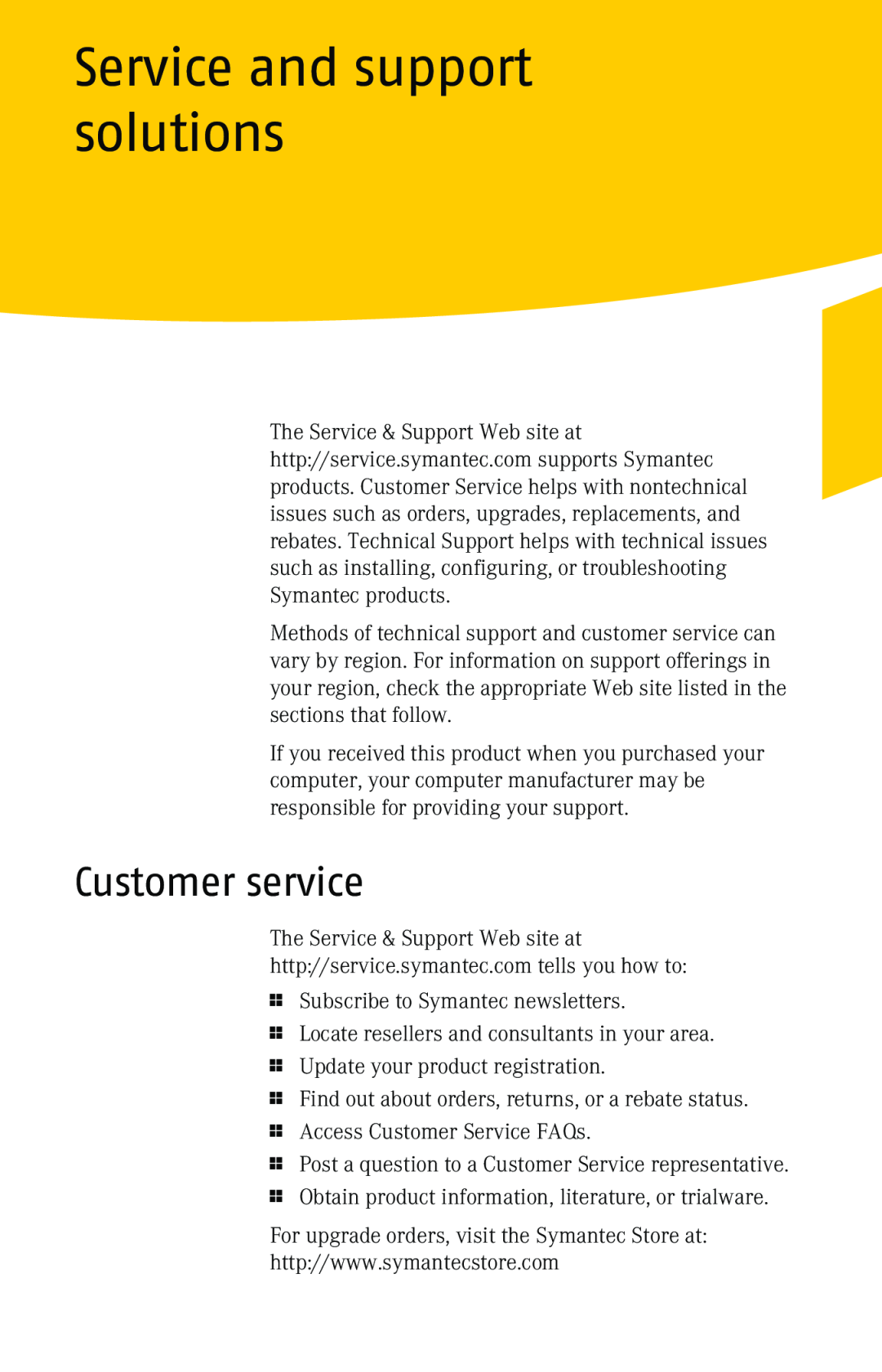 Symantec 10 manual Service and support solutions, Customer service 