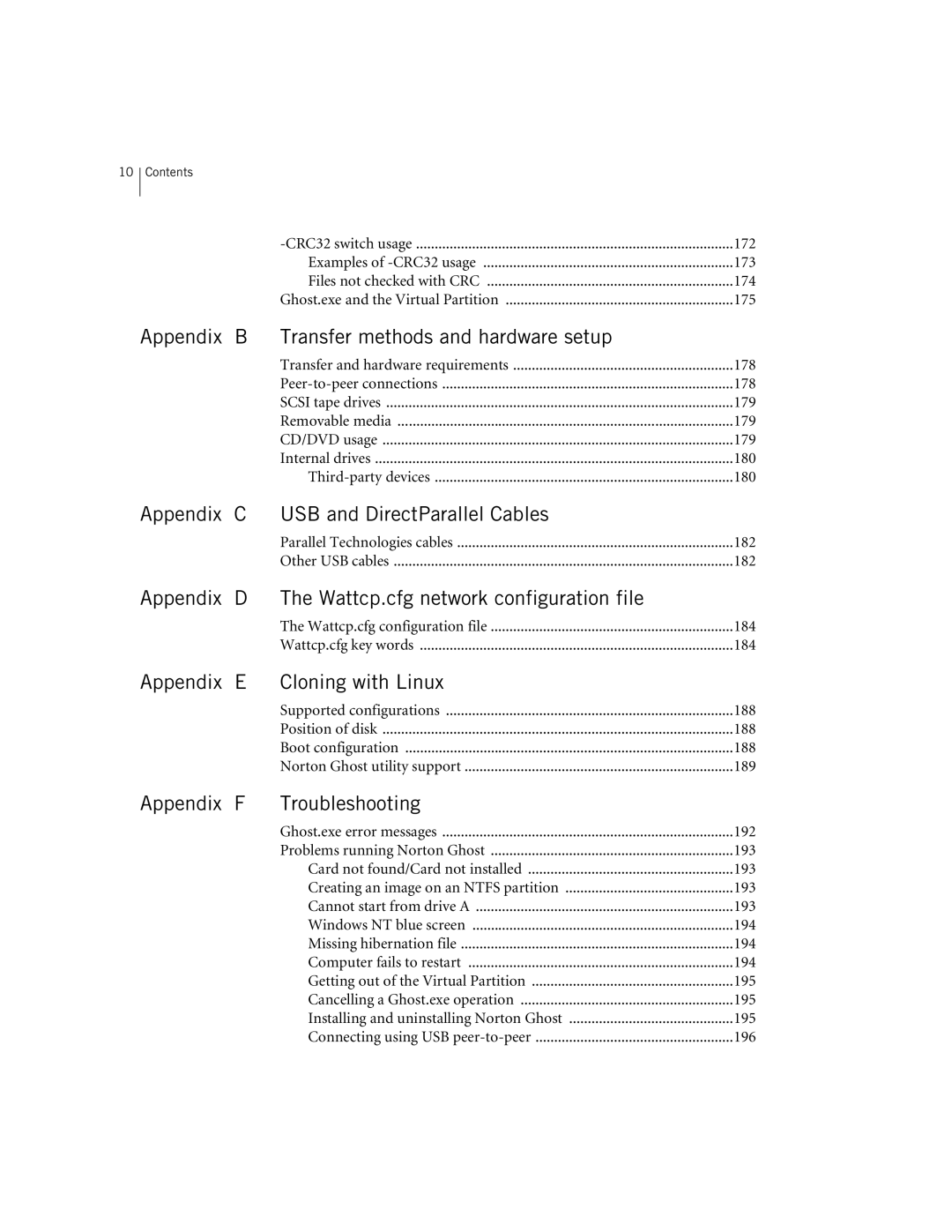 Symantec 10024709 manual Appendix USB and DirectParallel Cables 