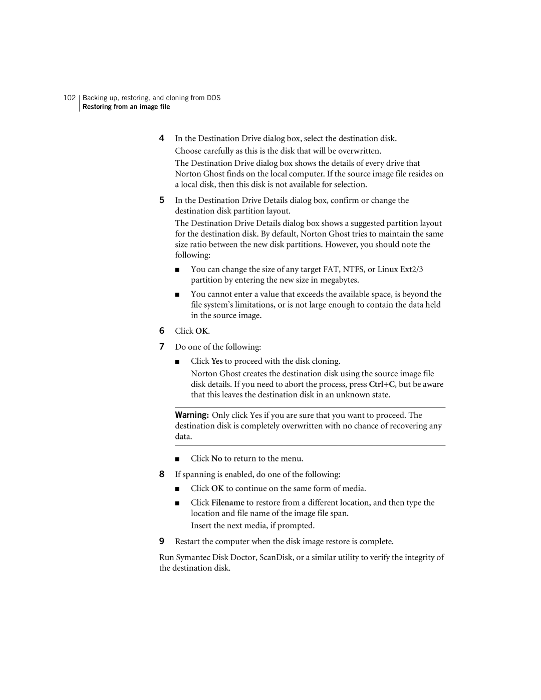 Symantec 10024709 manual Restoring from an image file 