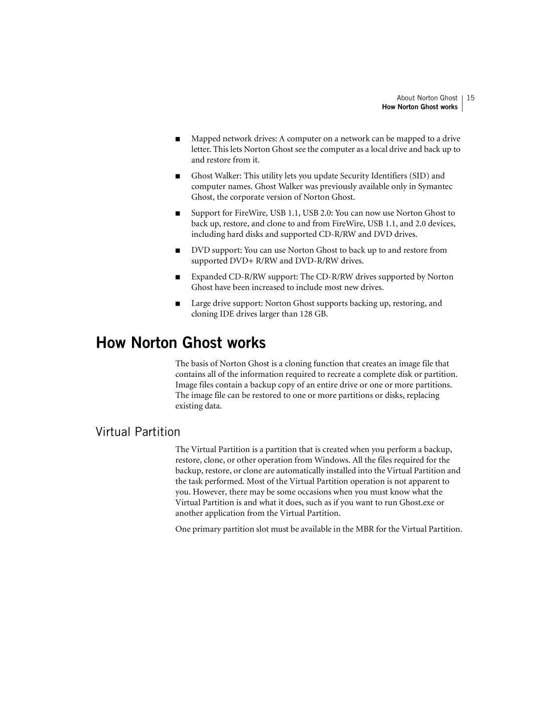 Symantec 10024709 manual How Norton Ghost works, Virtual Partition 