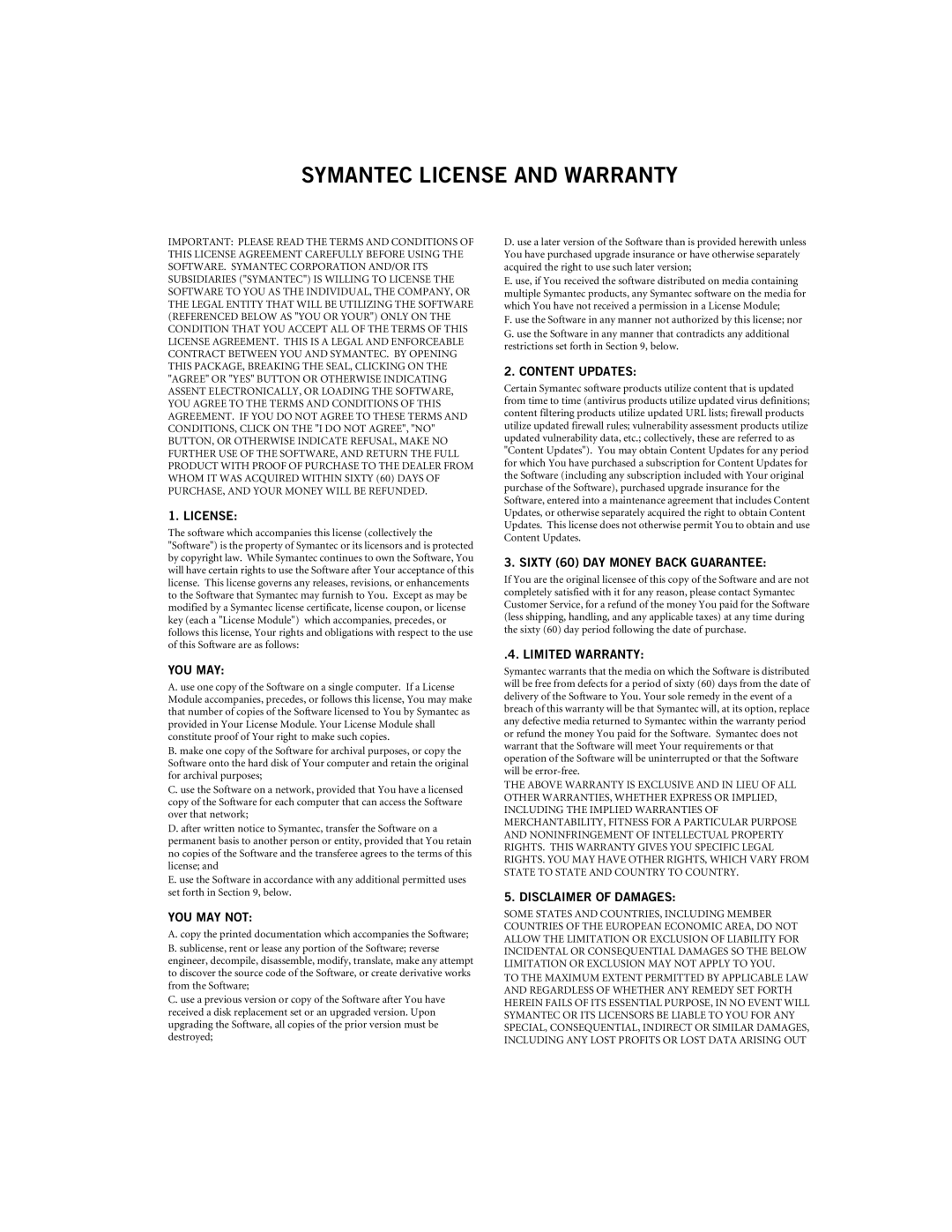 Symantec 10024709 manual Symantec License and Warranty 