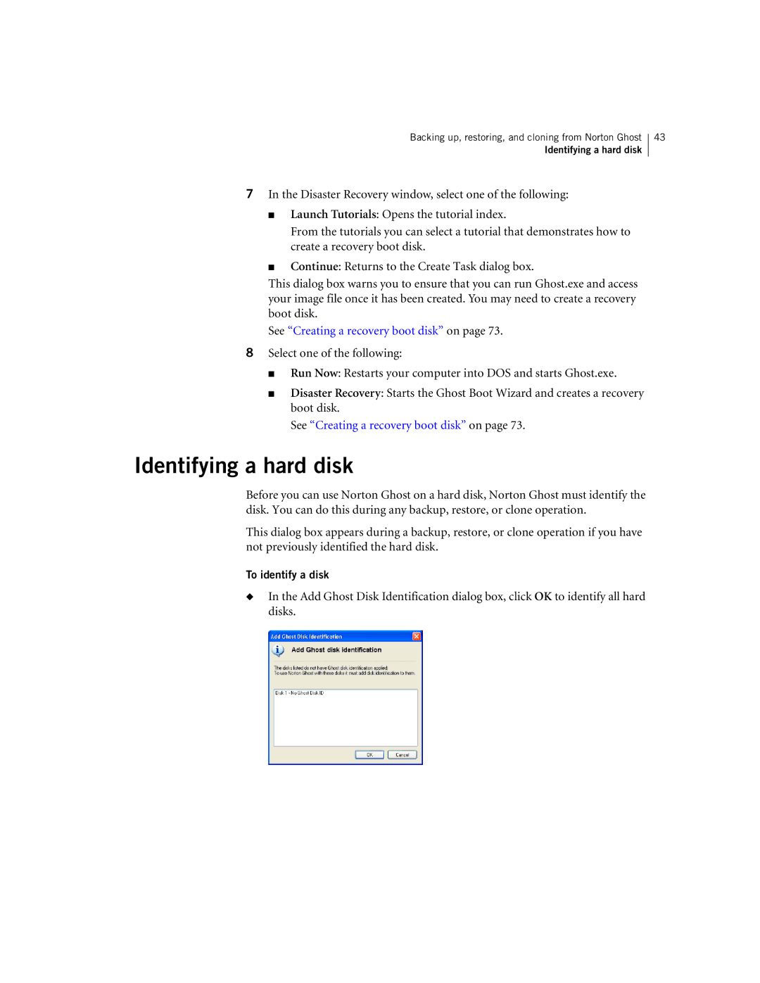 Symantec 10024709 manual Identifying a hard disk, To identify a disk 