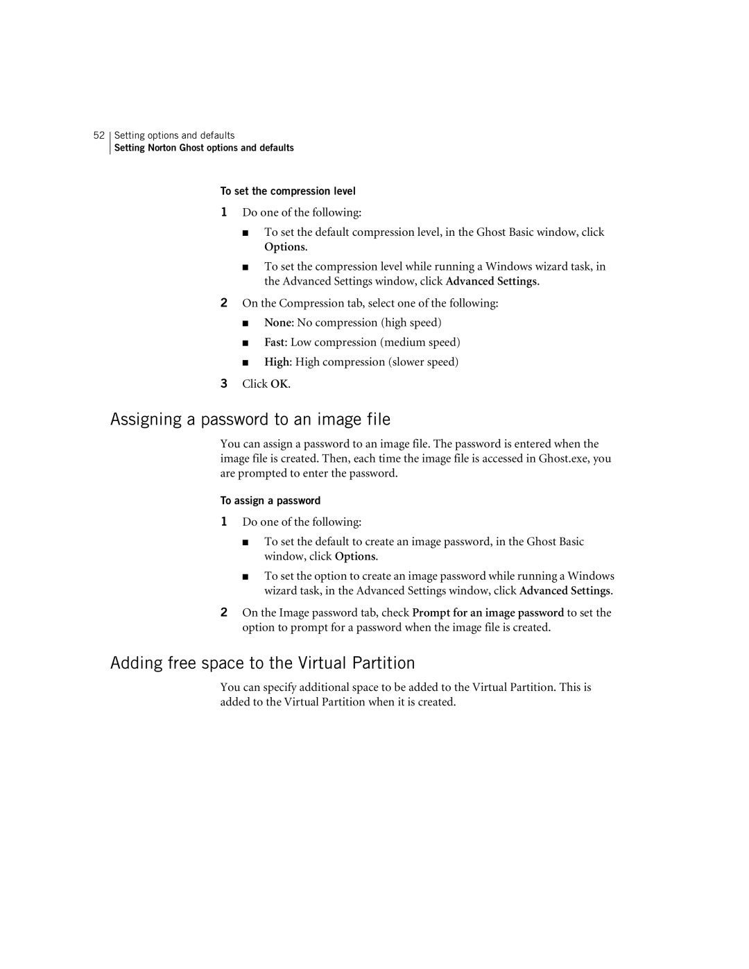 Symantec 10024709 Assigning a password to an image file, Adding free space to the Virtual Partition, To assign a password 
