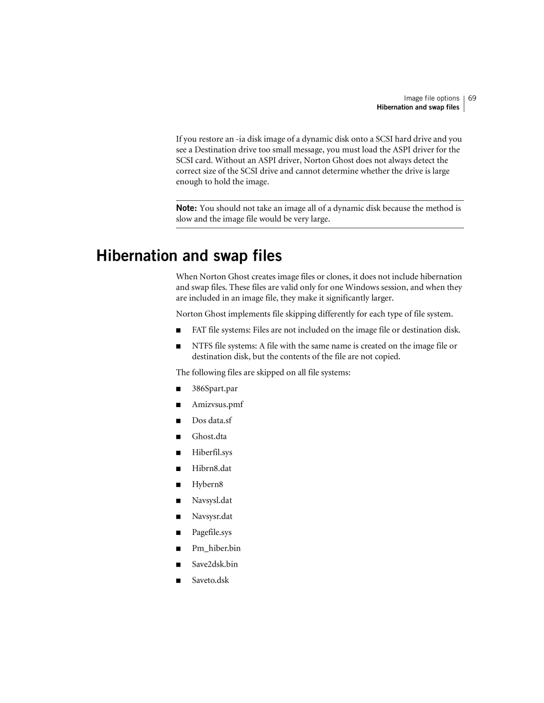 Symantec 10024709 manual Hibernation and swap files 