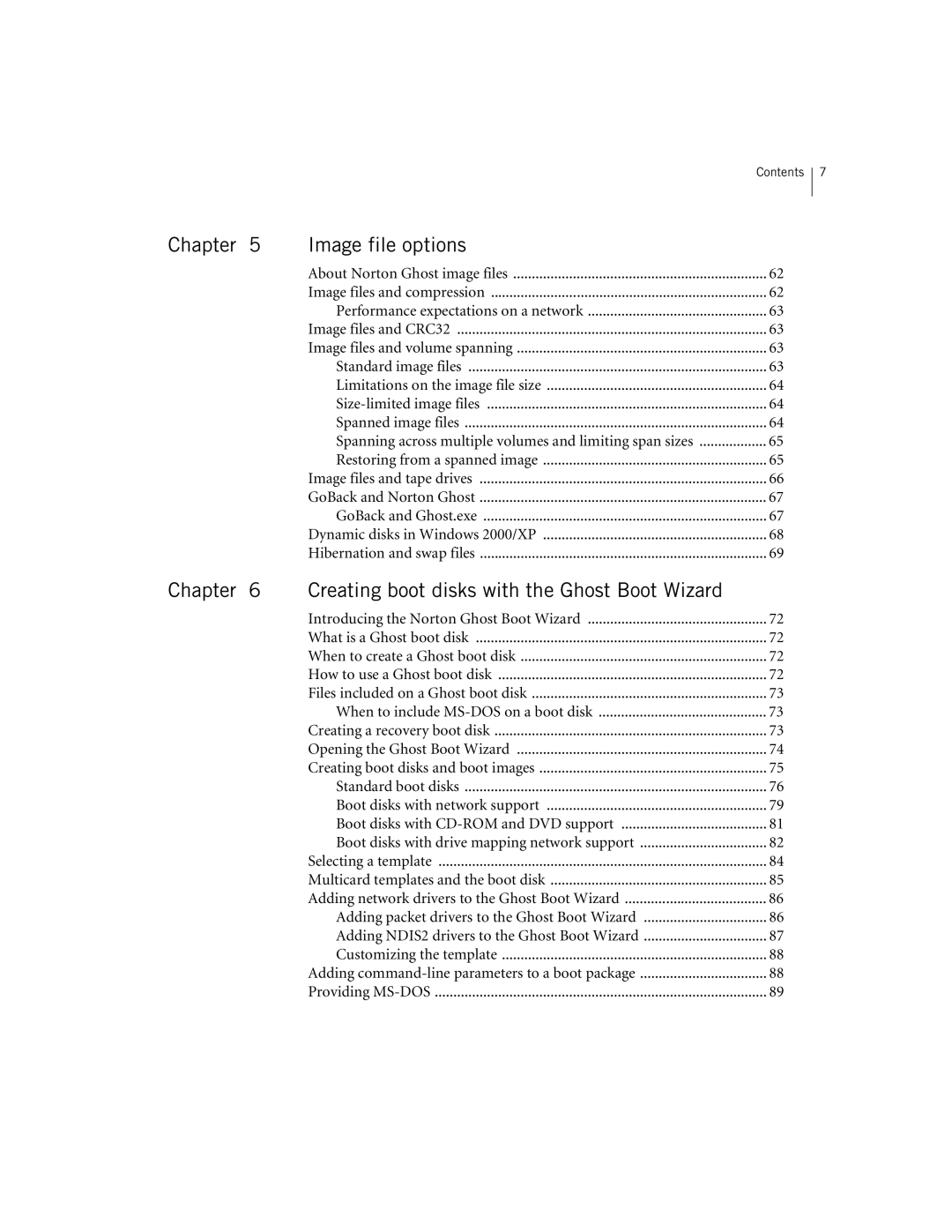 Symantec 10024709 manual Chapter Image file options 