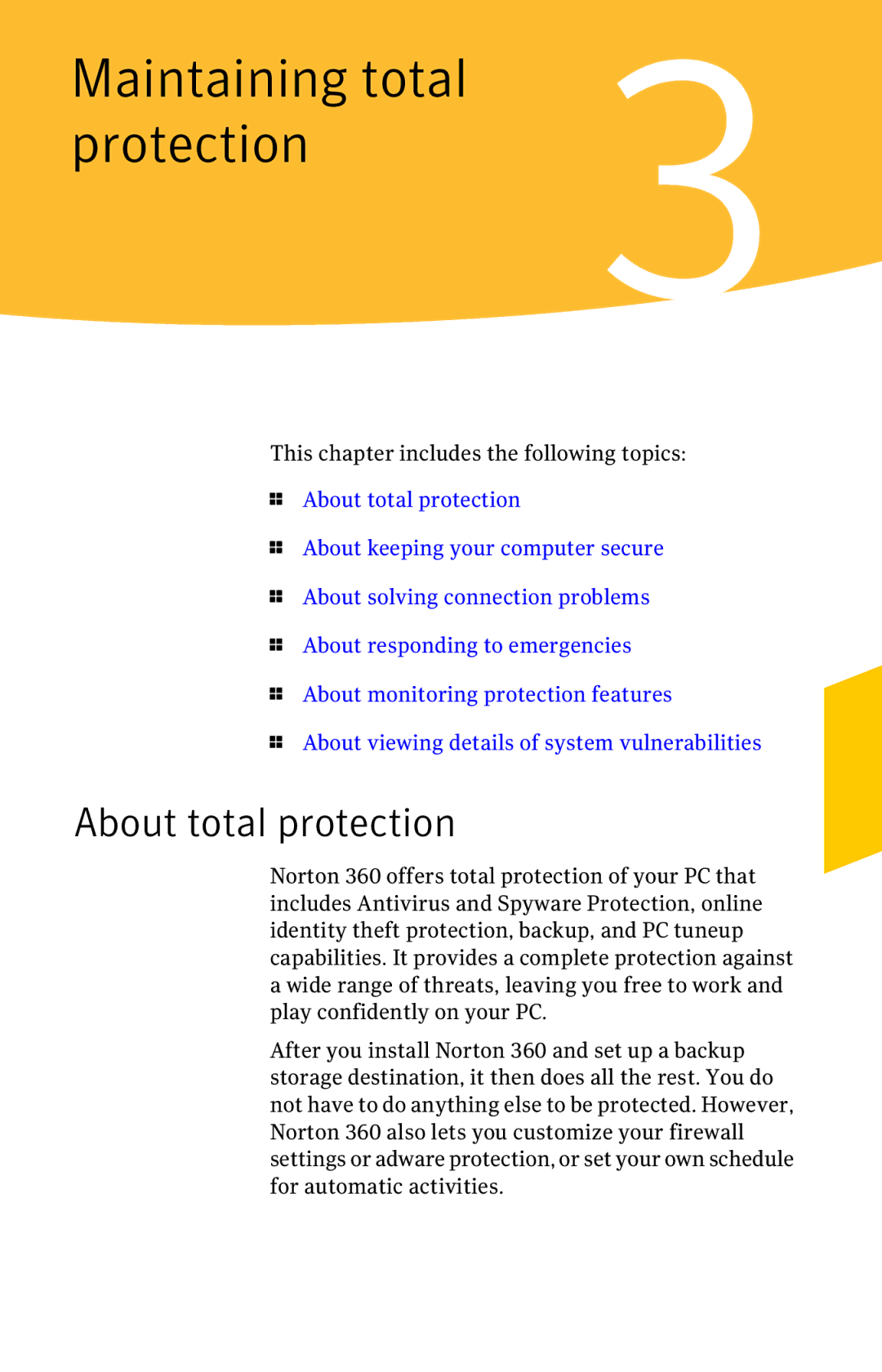 Symantec 11022527 manual Maintaining total Protection, About total protection 