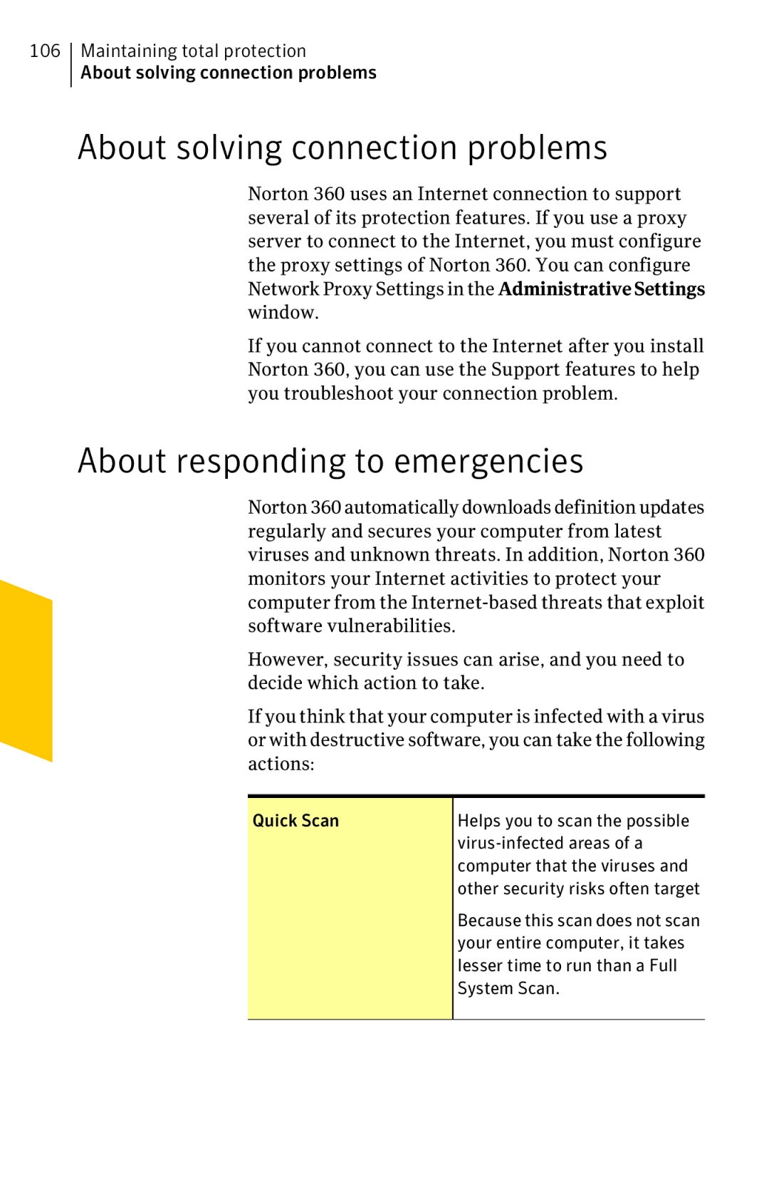 Symantec 11022527 manual About solving connection problems, About responding to emergencies 